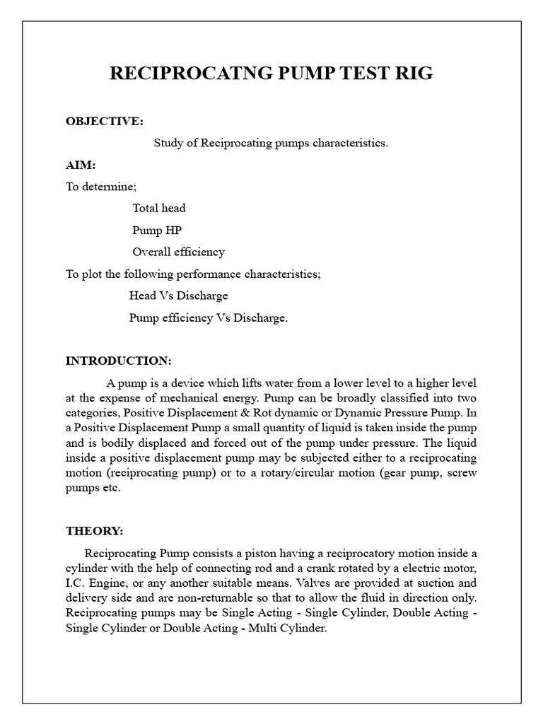 Reciprocatng Pump Test Rigfinal (1) PDF | PDF | Teaching Methods ...