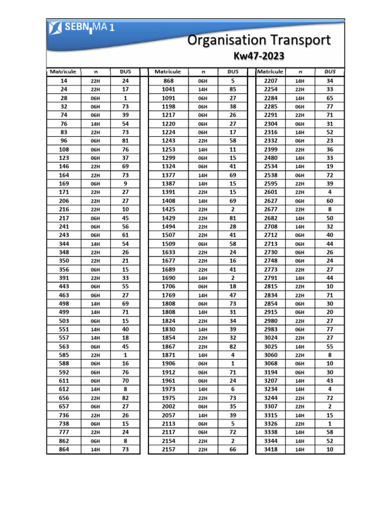 Organisation Transport Kw47 SEBN-MA1 | PDF