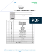 Math Term 1 Year 7 Paper 2 2023-2024 NCES