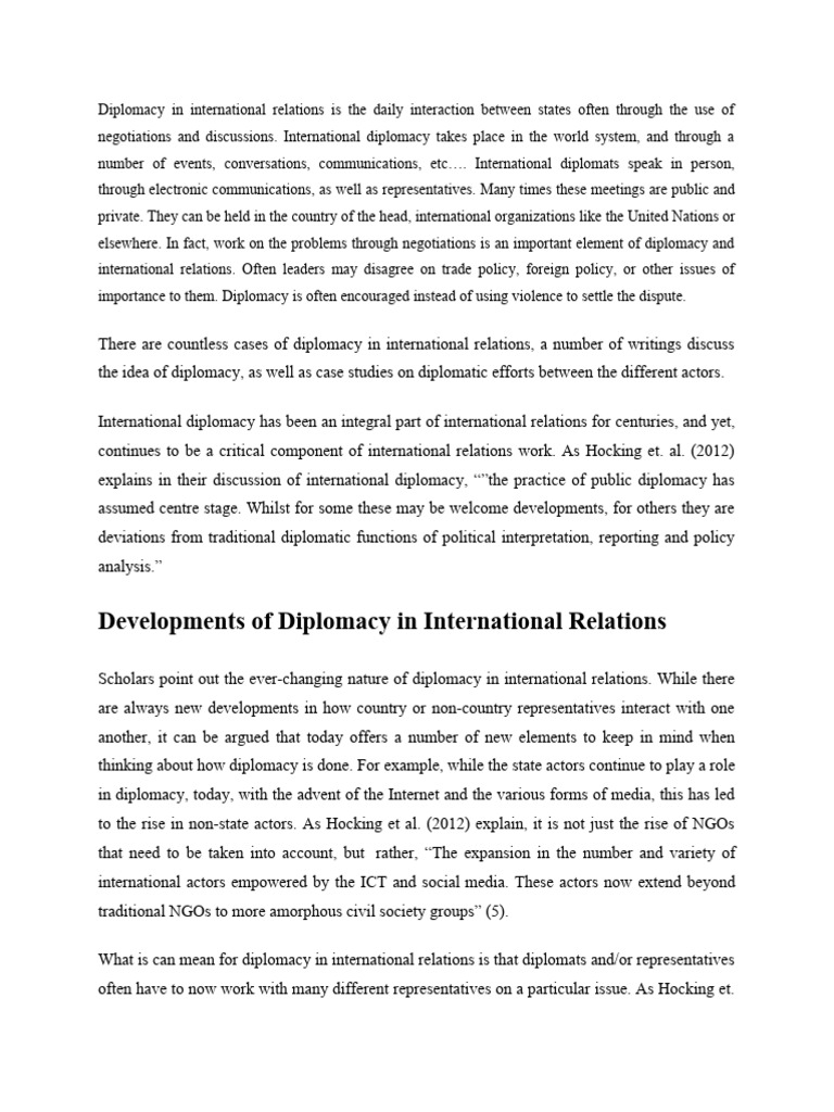 Evolution of Diplomacy in Global Relations | PDF