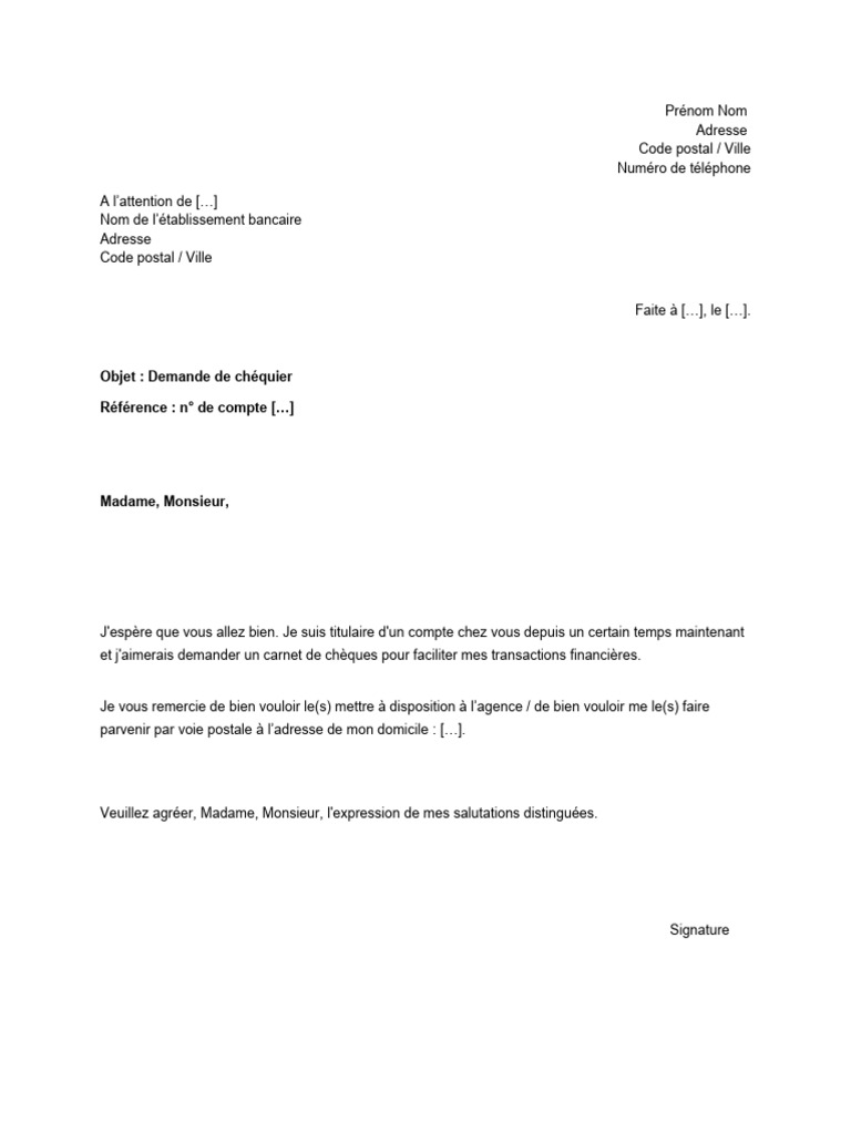 Demande de chéquier à la banque | PDF