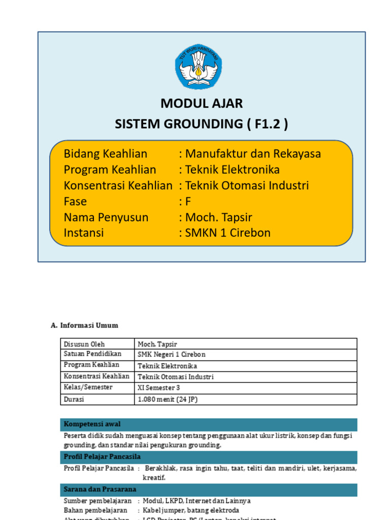 Contoh Modul Ajar_Pemasangan Dan Pengukuran Sistem Grounding (1) | PDF