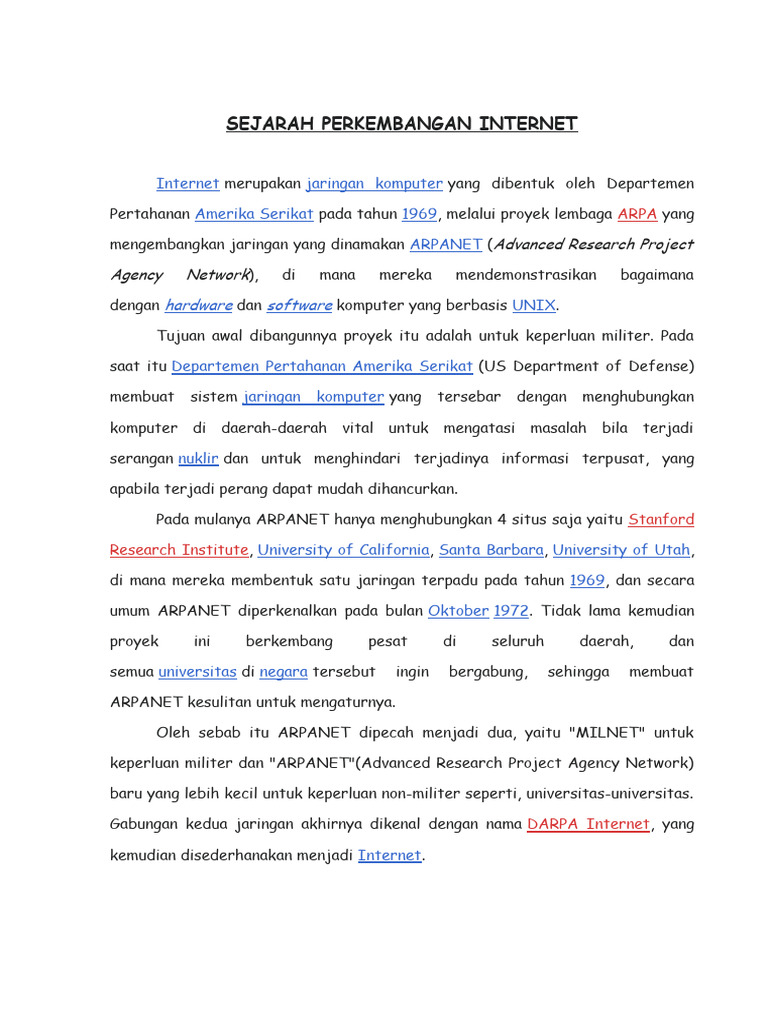 Sejarah Singkat Perkembangan Internet | PDF