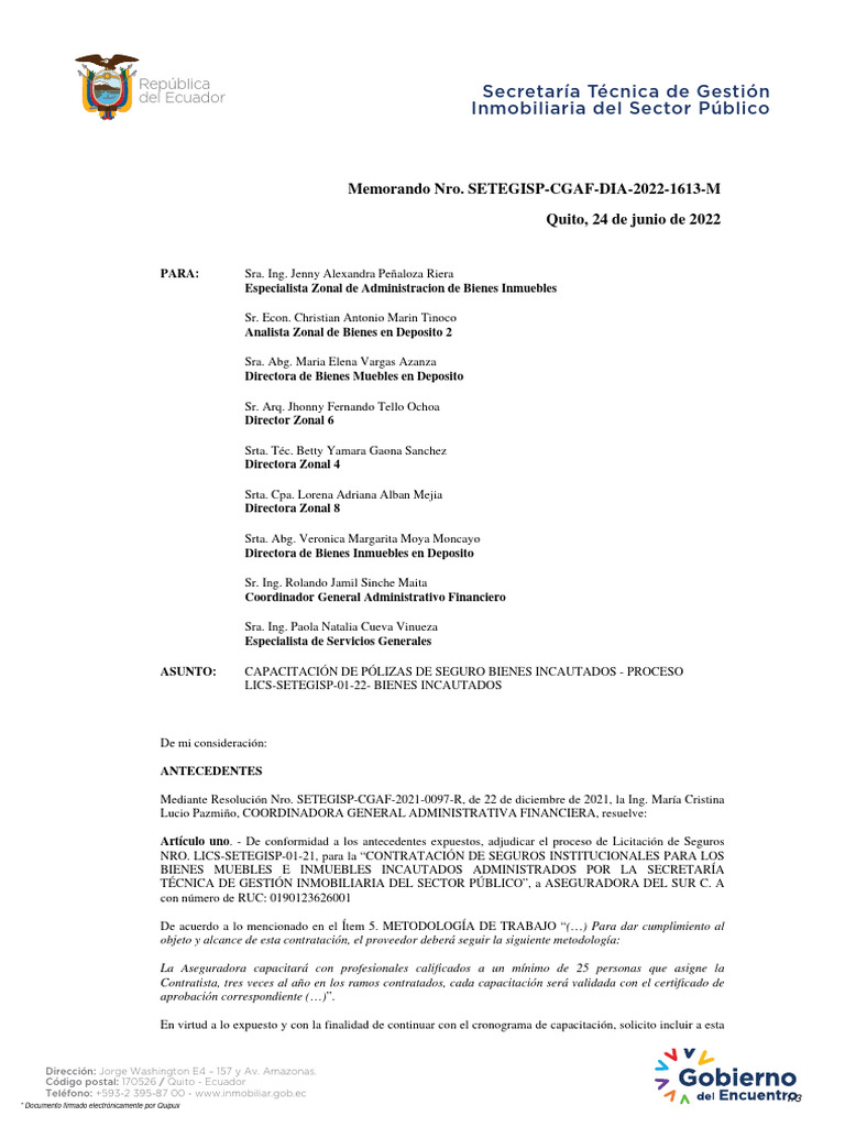 Capacitación en Seguros para Bienes Incautados | PDF