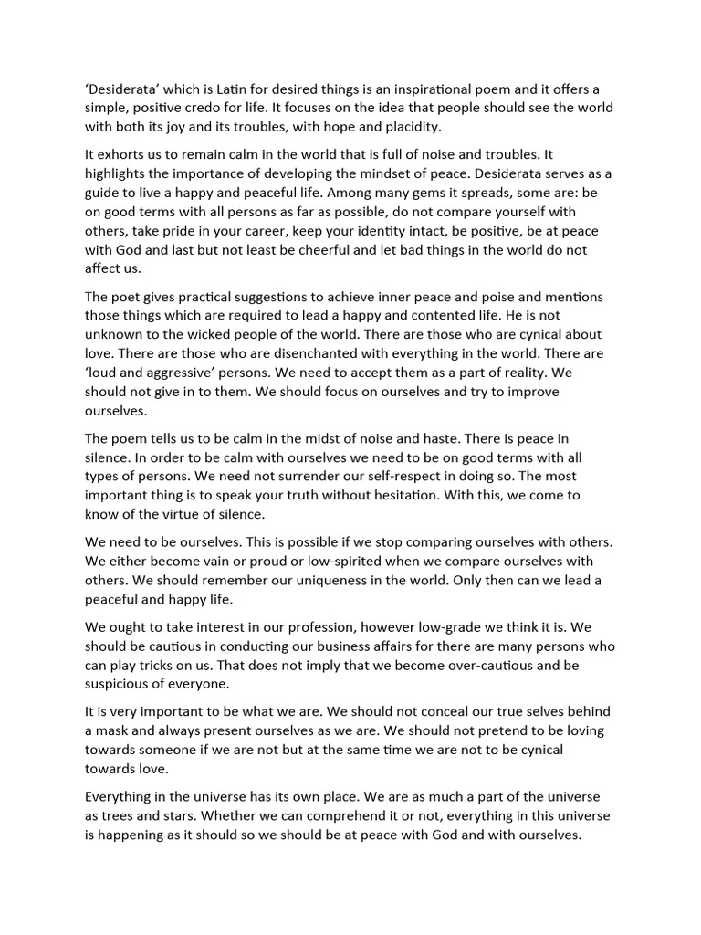 Desiderata Short Notes PDF