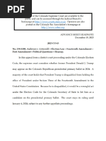 Colorado Supreme Court's Majority Opinion in The Trump Case
