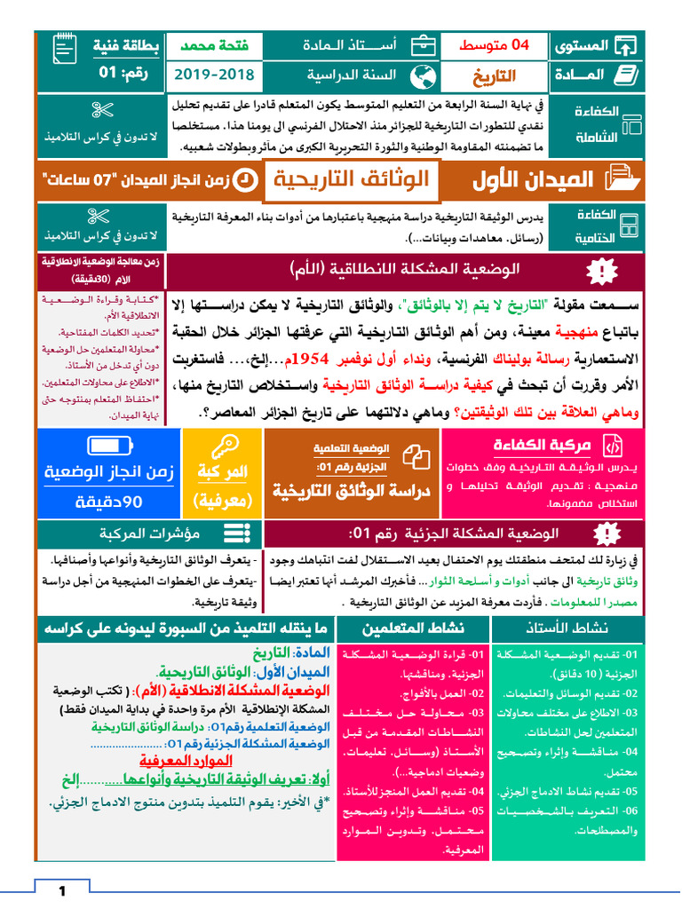 الميدان الأول- تاريخ-سنة 04متوسط -للأستاذ فتحة محمد | PDF