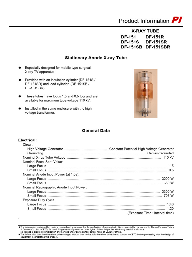 MGT 151R X-ray Tube Specifications | PDF | Vacuum Tube | High Voltage