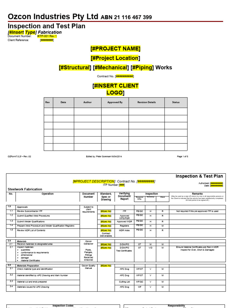 OZForm7.5.2f - Inspection and Test Plan Strucural, Mechanical and ...