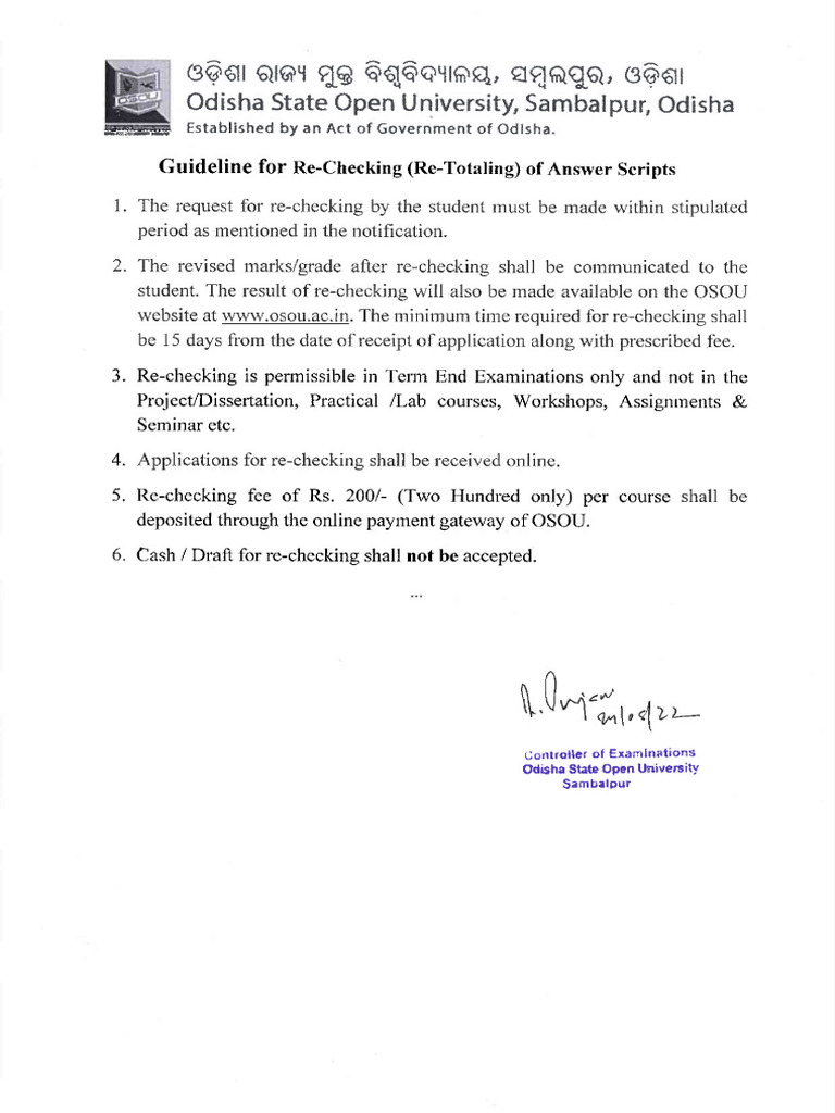 Guideline For Re-Checking of Answer Scripts | PDF