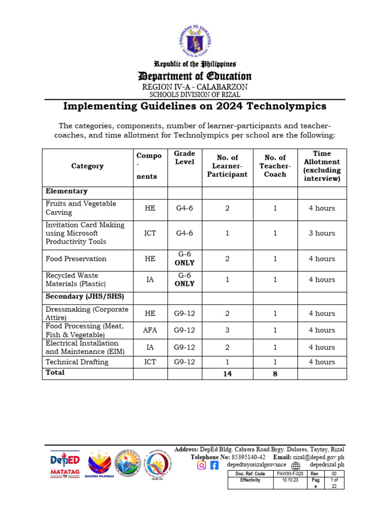 2024 Technolympics Implementing Guidelines | PDF