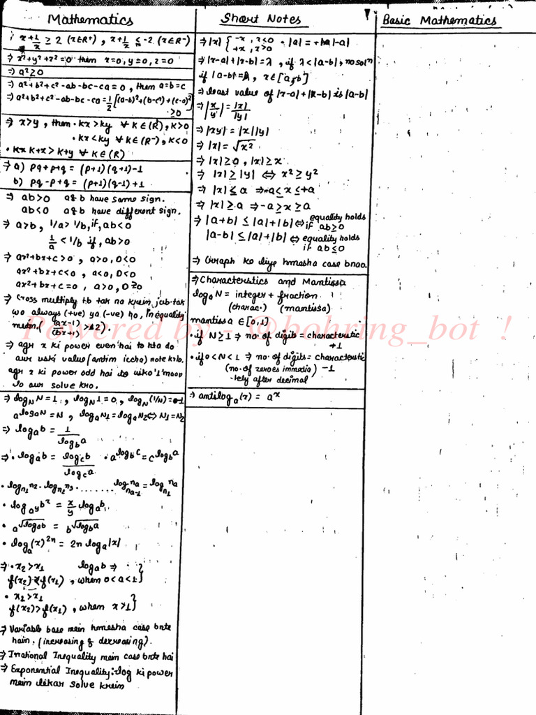 Mathematics short notes pdf