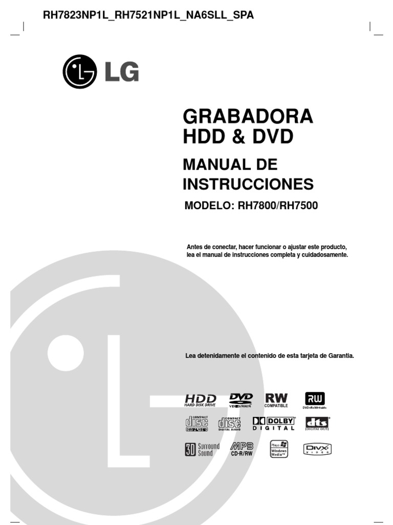 Grabadora HDD DVD Manual de Instrucciones Modelo RH7500 PDF Disco
