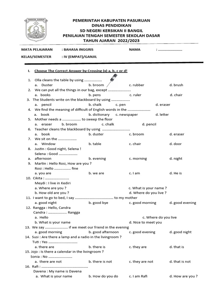 Soal Uts I 2021 Kelas 4 Pdf Domestic Life Interior Design