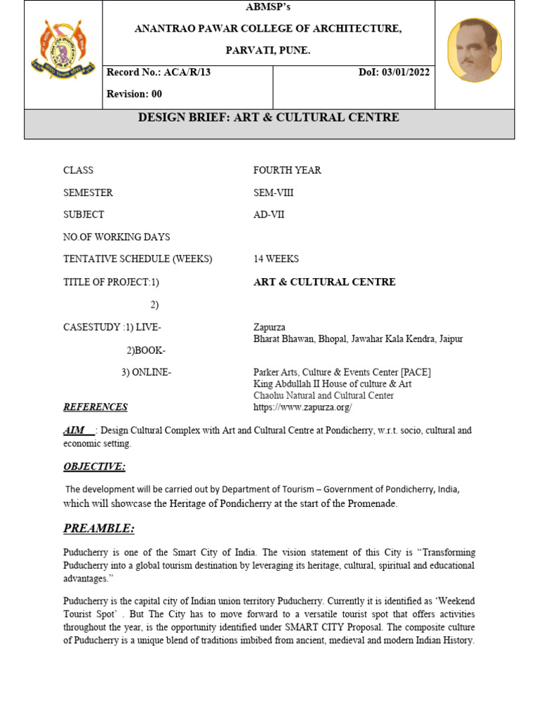 Puducherry Art & Cultural Centre Design | PDF