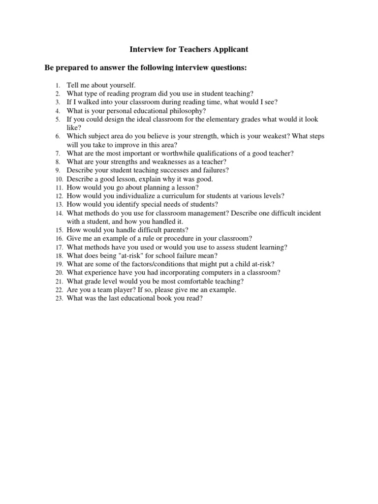 Interview For Teachers Applicant PDF Teachers Pedagogy