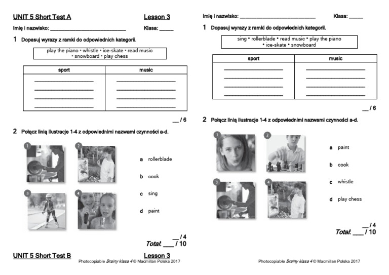 Brainy kl4 Short Tests Unit 5 Lesson 3 | PDF