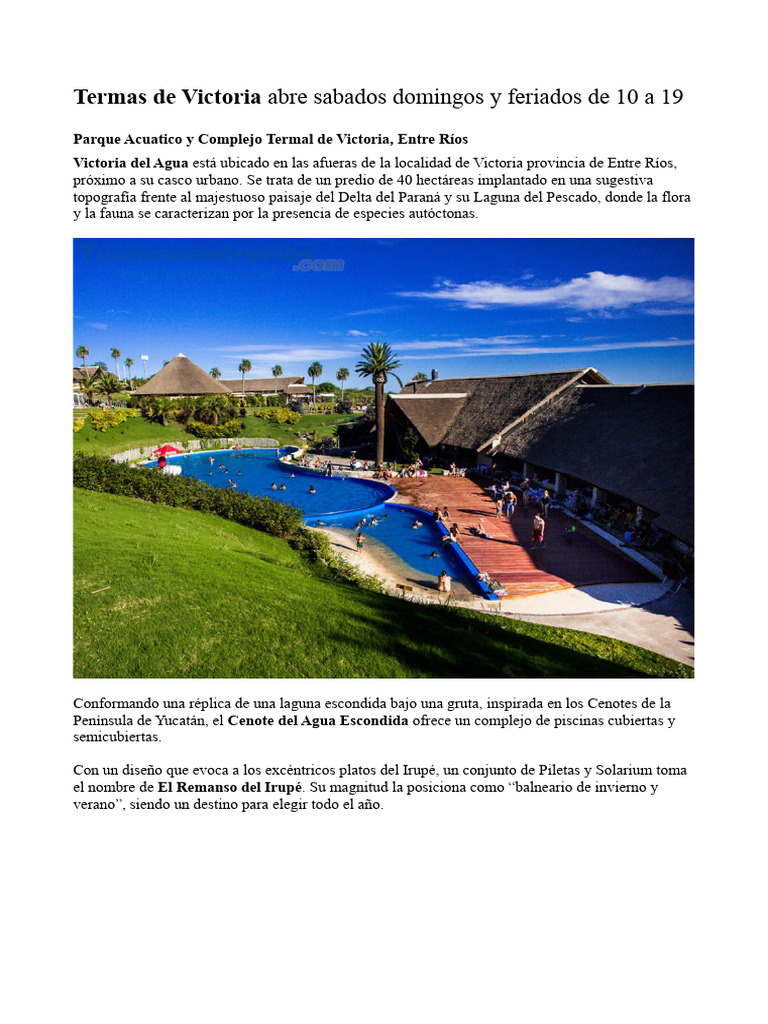 Termas de Victoria: Horarios y Atractivos | PDF | Agua
