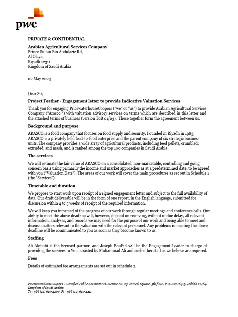 ARASCO Valuation Services Agreement | PDF | Discounted Cash Flow ...