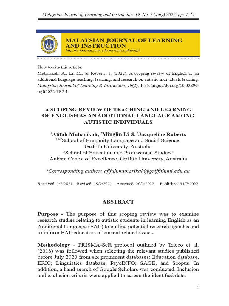 A Scoping Review of Teaching and Learning | PDF | English As A Second ...