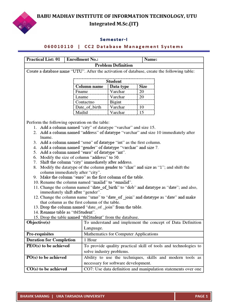 SQL Database Operations and DDL Practices | PDF | Sql | Software ...