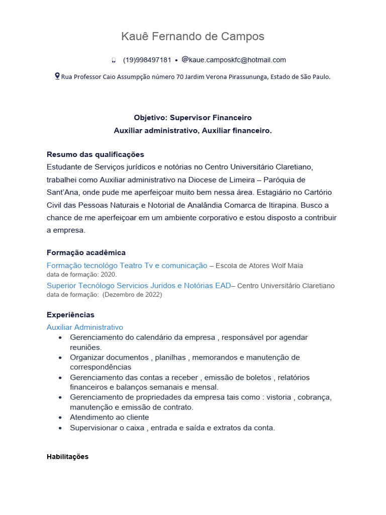 Currículo de Kauê Campos Valerio | PDF | Comunicação | Informática