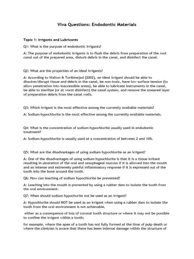 Viva QuestionsEndodontic Materials PDF Chemical Compounds Chemistry