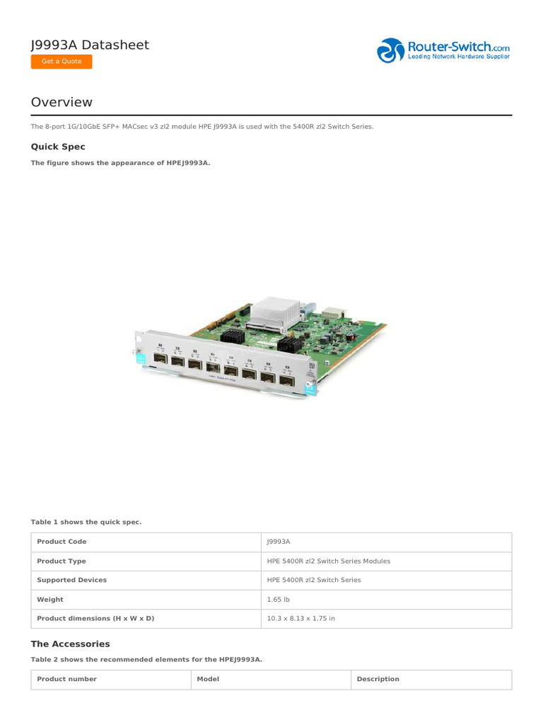 J9993a Datasheet | PDF | Hewlett Packard | Service Industries
