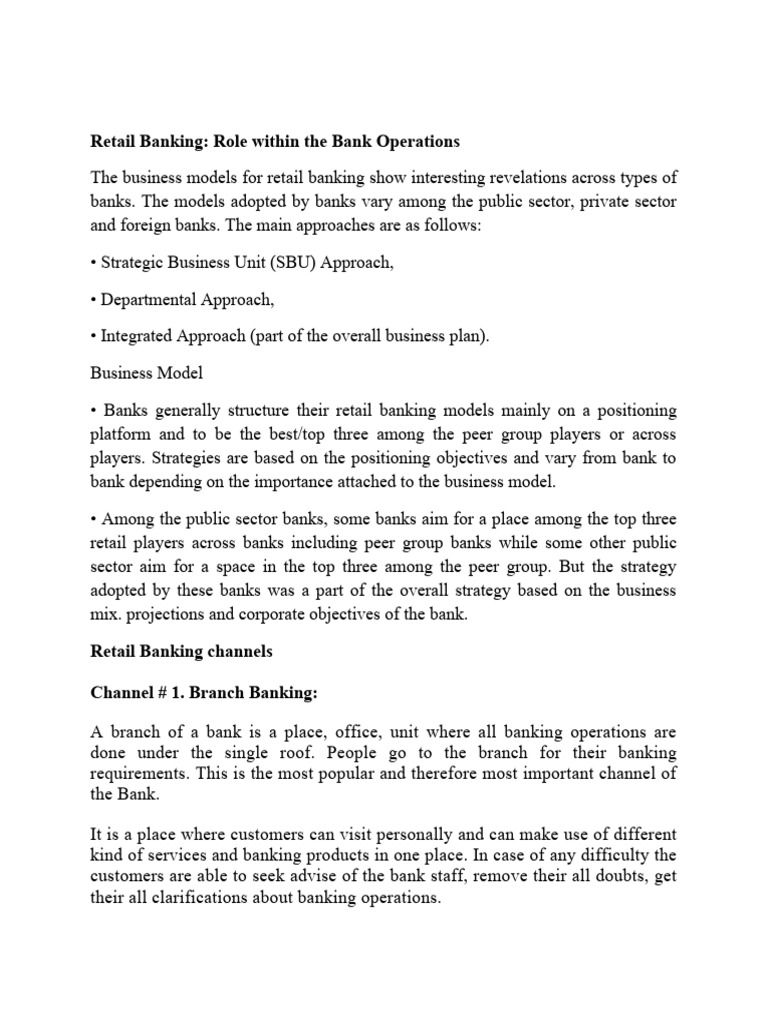Branch Banking Pdf Banks Retail