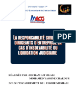 Rapport La Responsabilité Civile Des Dirigeants D'entreprise en Cas D'insolvabilité Ou Liquidation Judiciaire