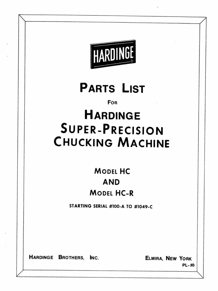Manuale Di Servizio E Manutenzione HARDINGE HC Per Mandrino Tornio Metallo - Pubblicazione Tecnica 0338