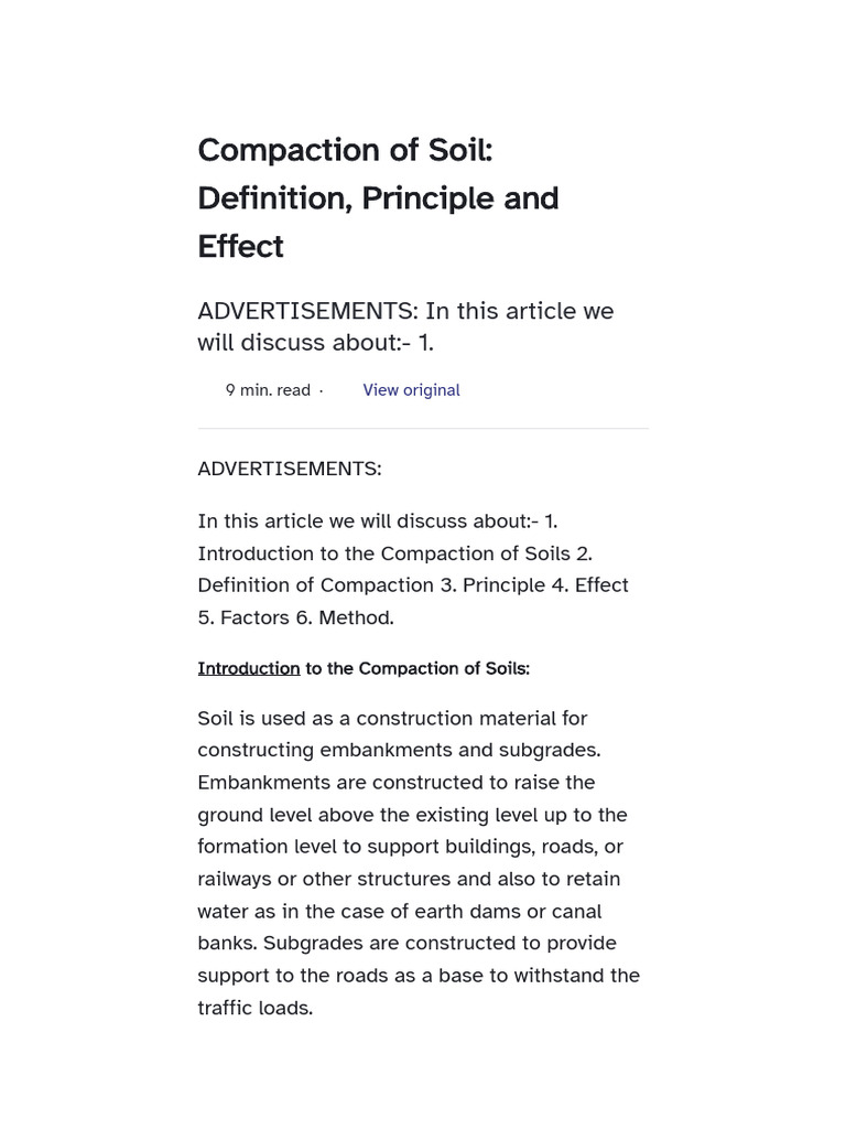 Compaction of soil definition principle and effect pdf soil
