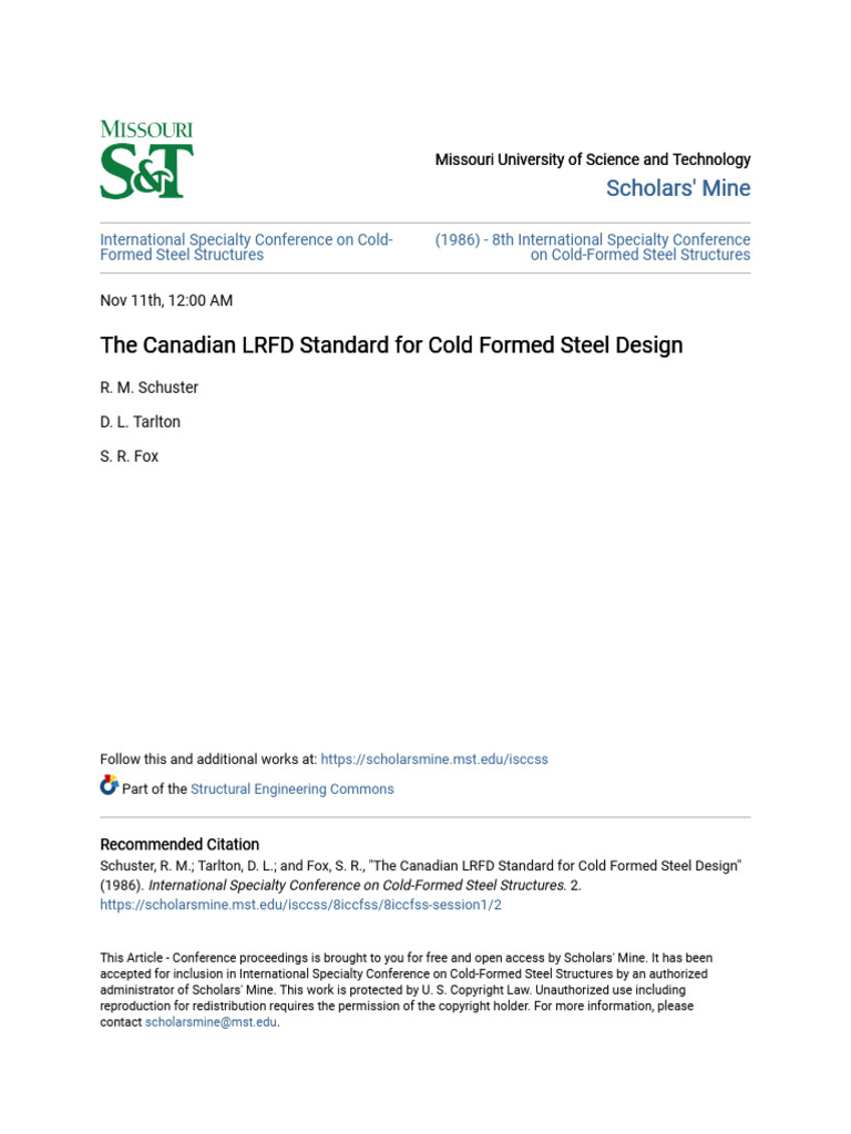 The Canadian LRFD Standard For Cold Formed Steel Design | PDF ...