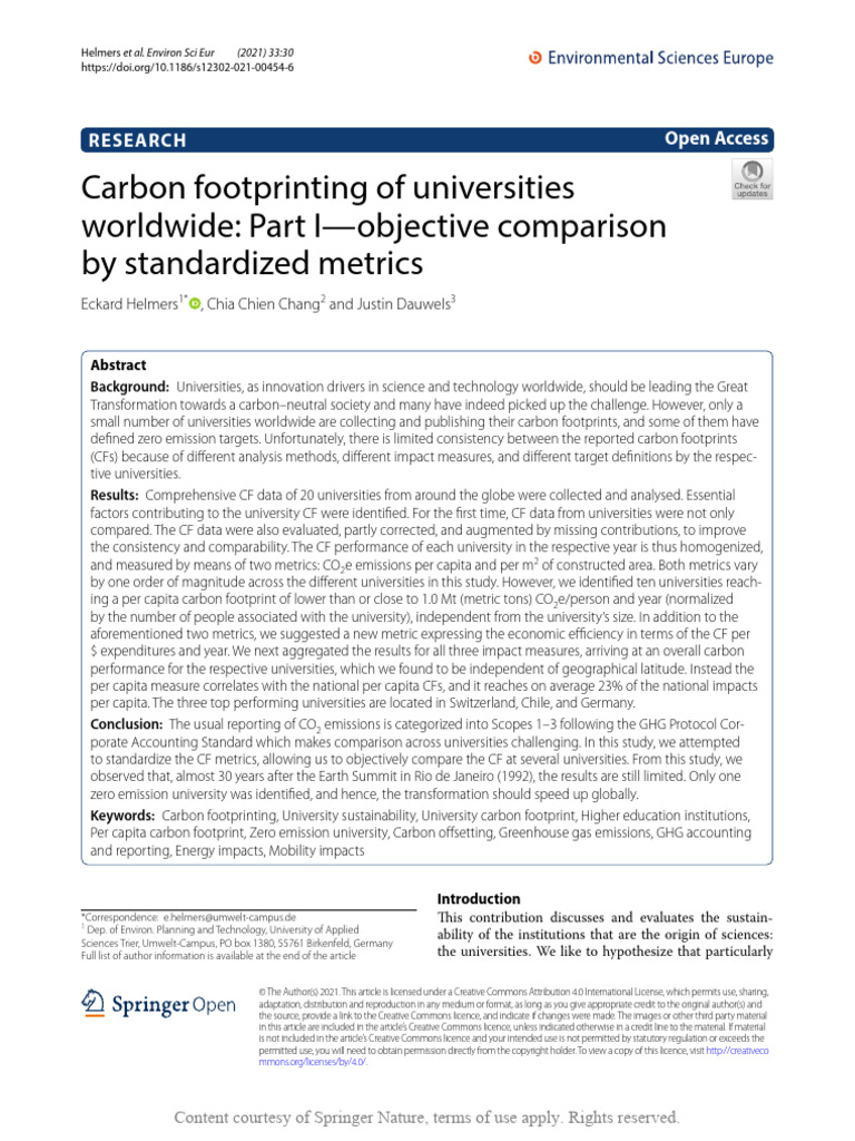 Carbon Footprinting of Universities Worldwide Part | PDF | Carbon Footprint