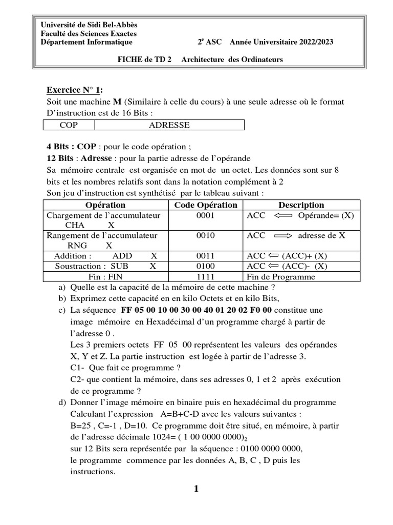 Architecture et Instructions d'une Machine M | PDF | Programme ...