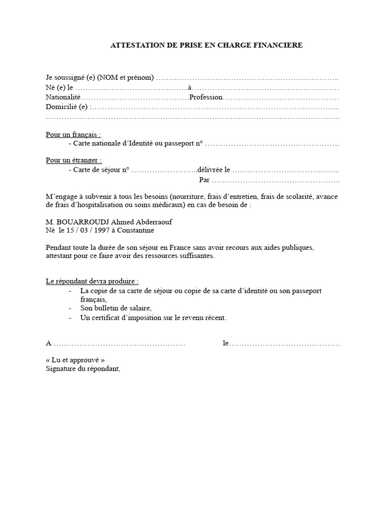 Attestation de Prise en Charge | PDF