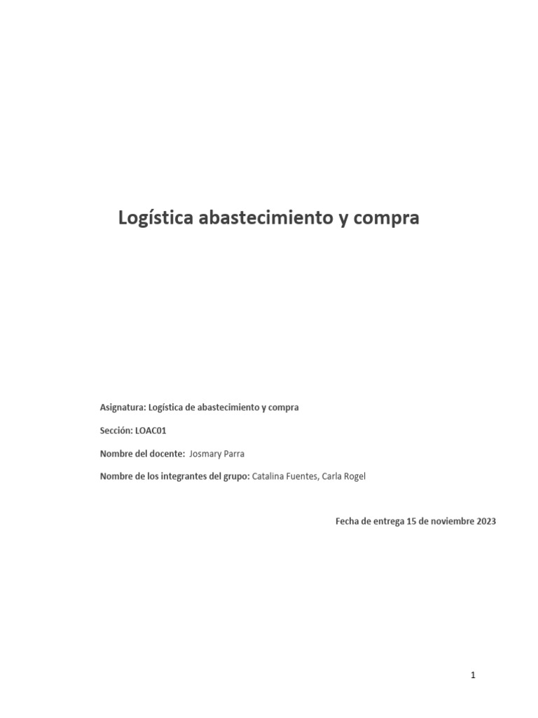 EVA 2 Logistica Abastecimiento, Catalina Fuentes, Carla Rogel | PDF ...