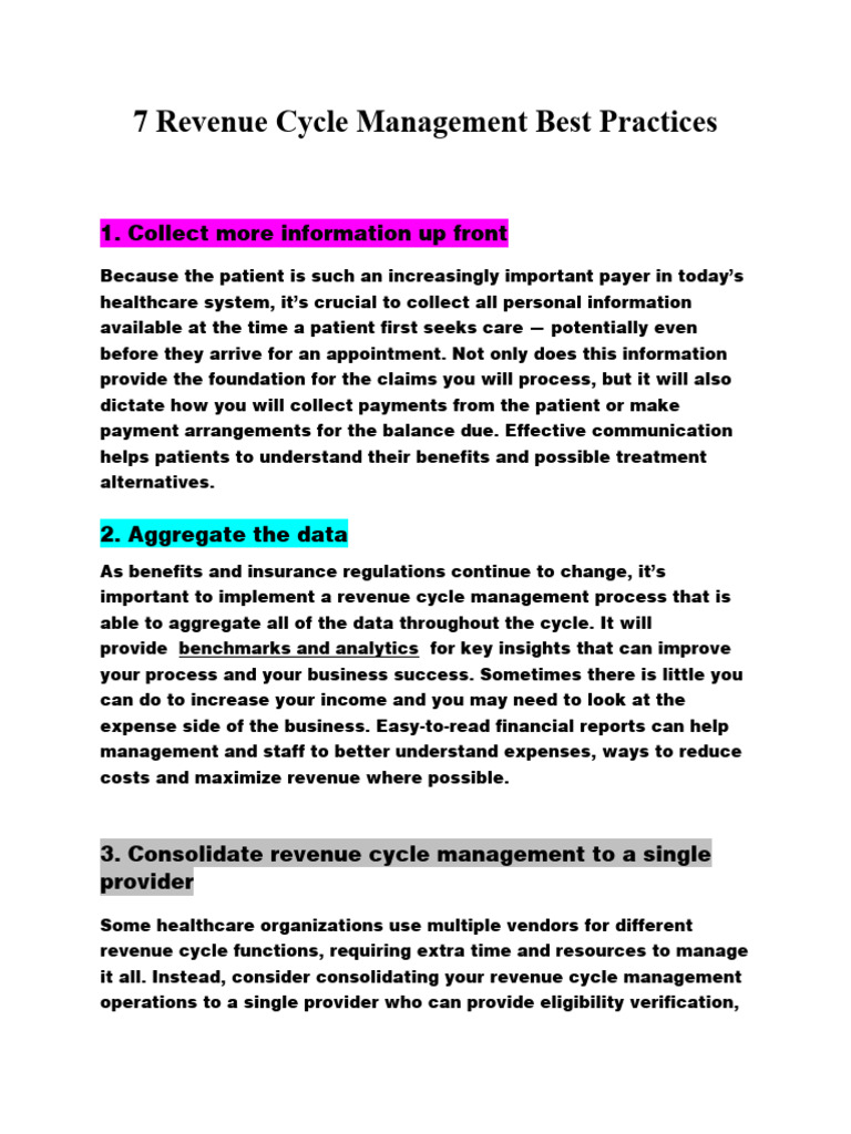 Healthcare Revenue Cycle Tips | PDF | Medicare (United States) | Health ...