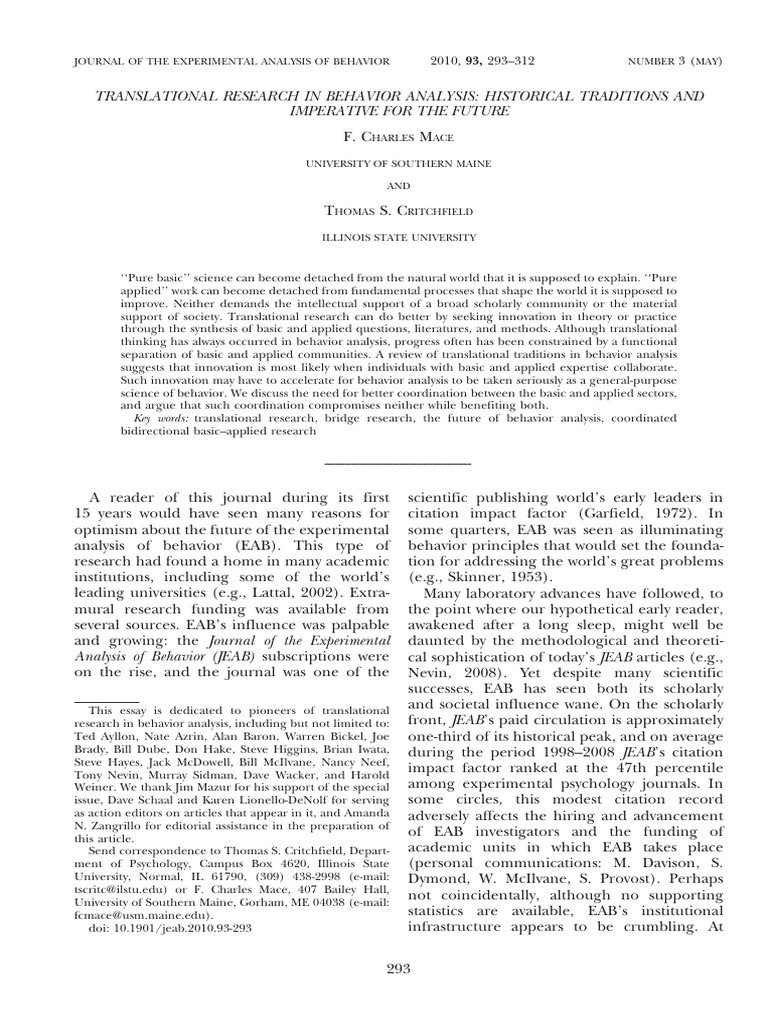Mace+2010+ +Translational+Research+in+BA+ | PDF | Reinforcement ...