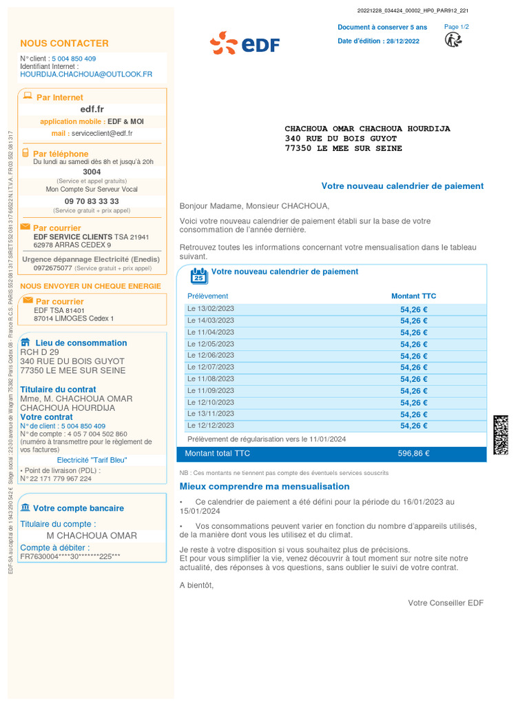 Calendrier de Paiement EDF 2023 | PDF