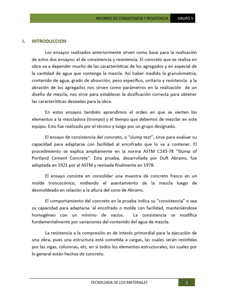 Ensayos de Consistencia y Resistencia del Concreto | PDF | Hormigón ...