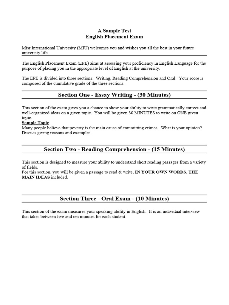 English placement exam sample pdf
