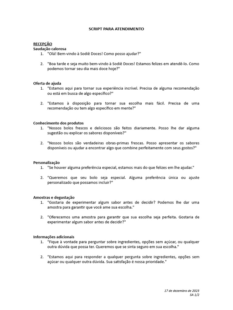 Script para Atendimento | PDF