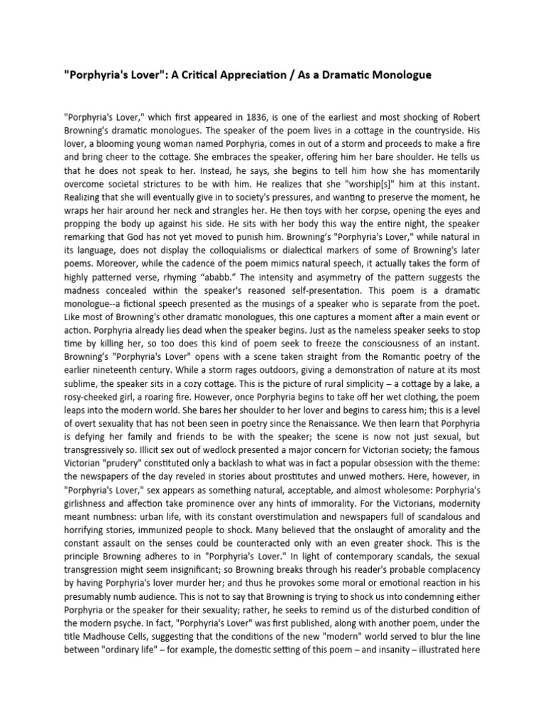 Porphria's Lover A Critical Analysis PDF