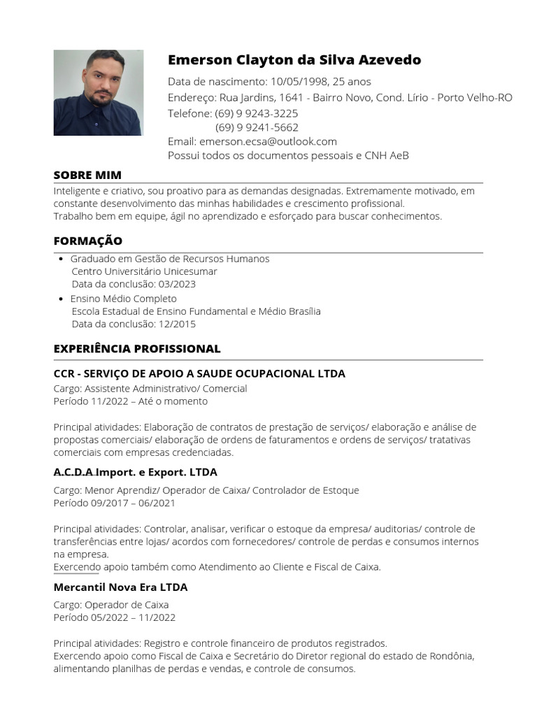 Currículo Emerson Azevedo Recursos Humanos PDF