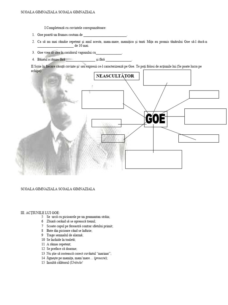 0 Fisa de Lucrucaracterizarea Personajului DL Goe | PDF