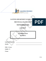 Grade 9 Provincial Examination Mathematics P1 (English) November 2021 Question Paper