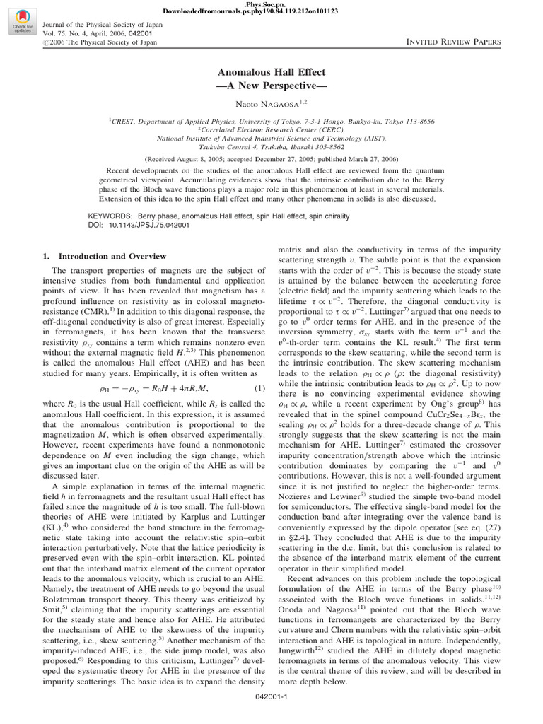 Anomalous Hall Effect A New Perspective | PDF | Spin (Physics ...