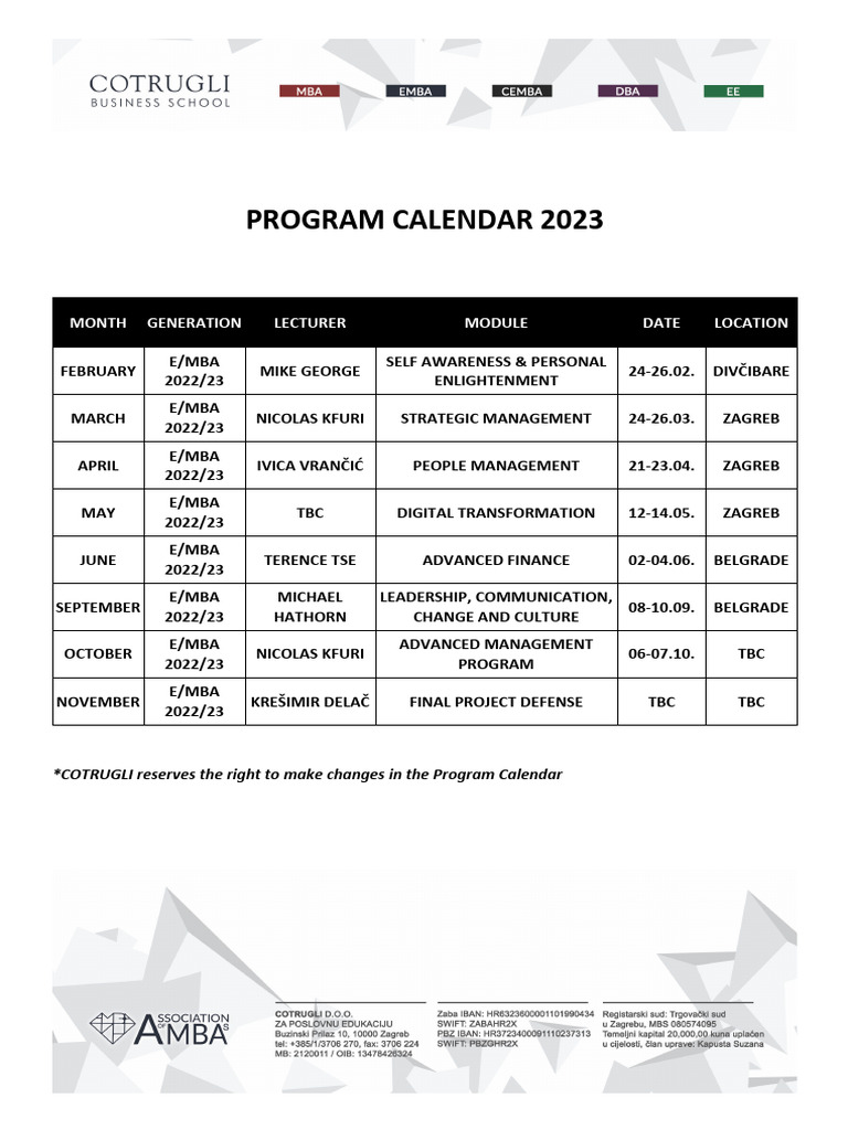 FINAL Program Calendar E MBA 2023 | PDF