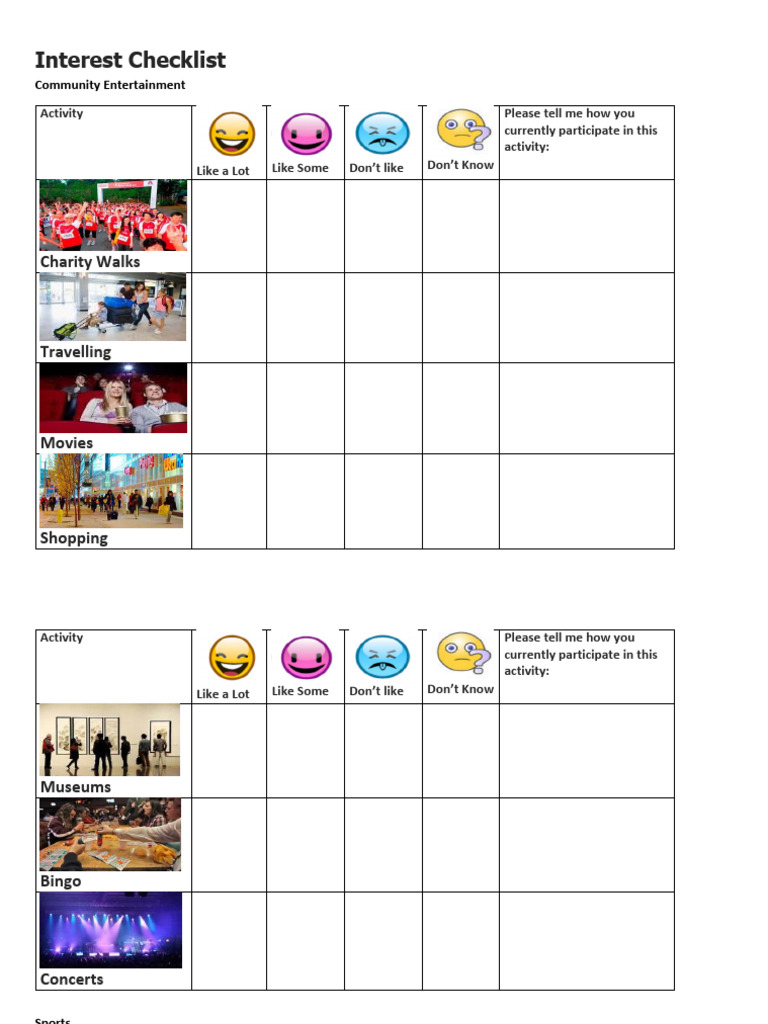 Leisure Interest Assessment Checklist | PDF